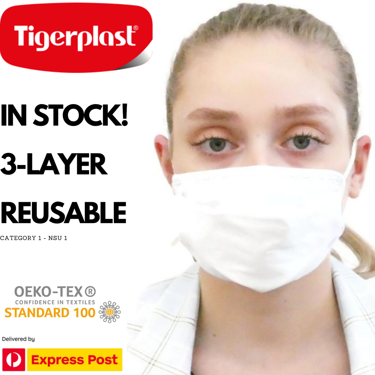 Tigerplast Kids Fabric Face Mask Washable Reusable Mask x 3