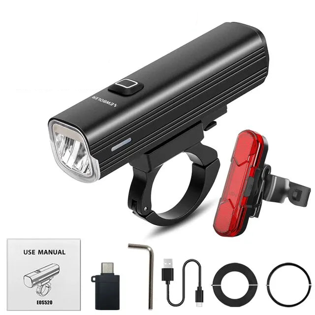 USB Rechargeable Bicycle Light Set Black