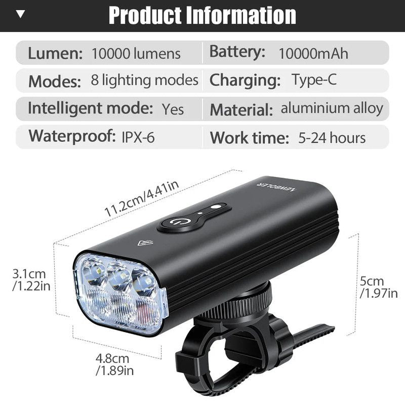 10000 Lumen Smart Bicycle Light Black