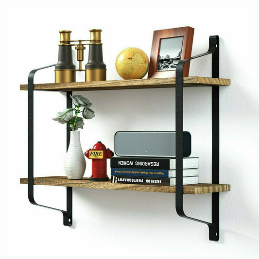 2 Layer Wood Wall Shelves Home Decor Floating Shelf