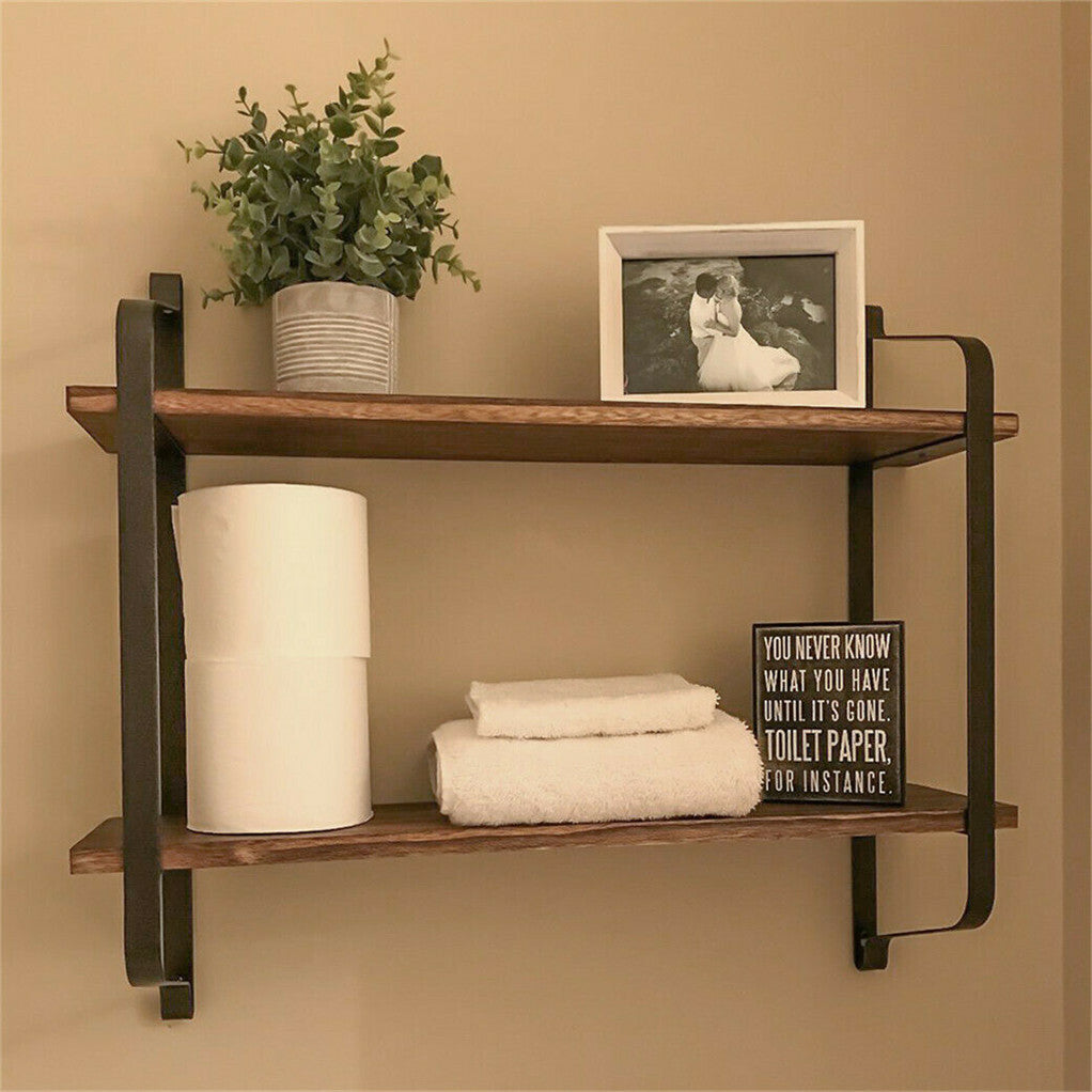 2 Layer Wood Wall Shelves Home Decor Floating Shelf