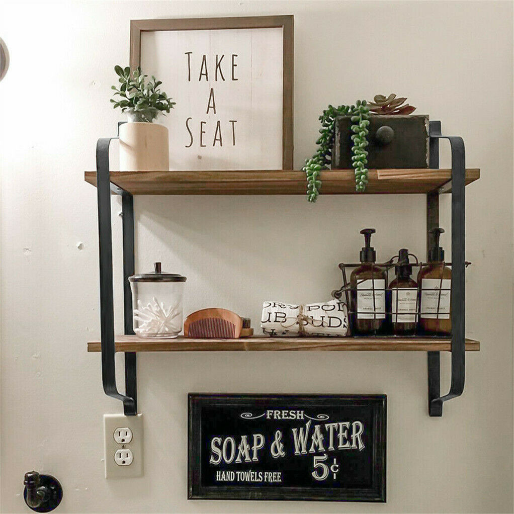 2 Layer Wood Wall Shelves Home Decor Floating Shelf