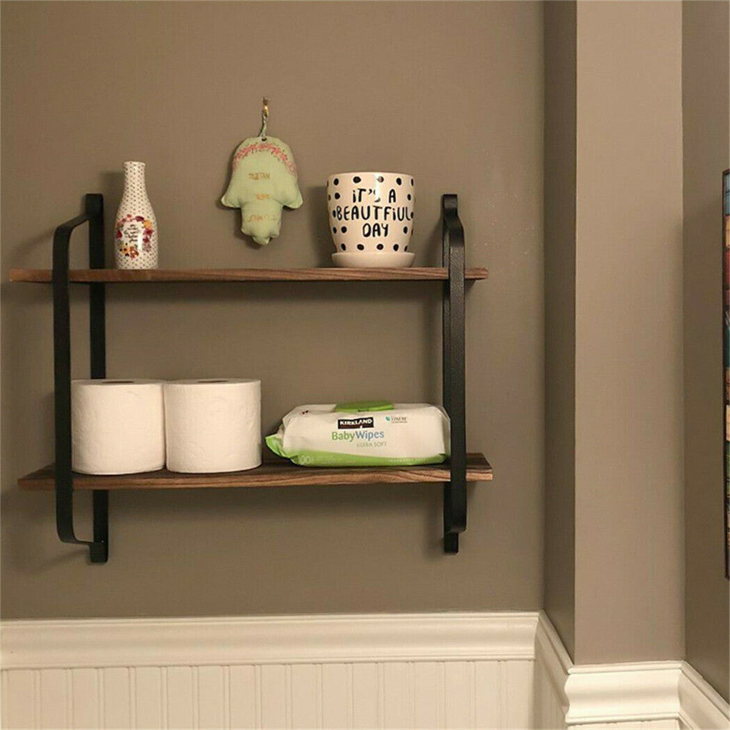 2 Layer Wood Wall Shelves Home Decor Floating Shelf