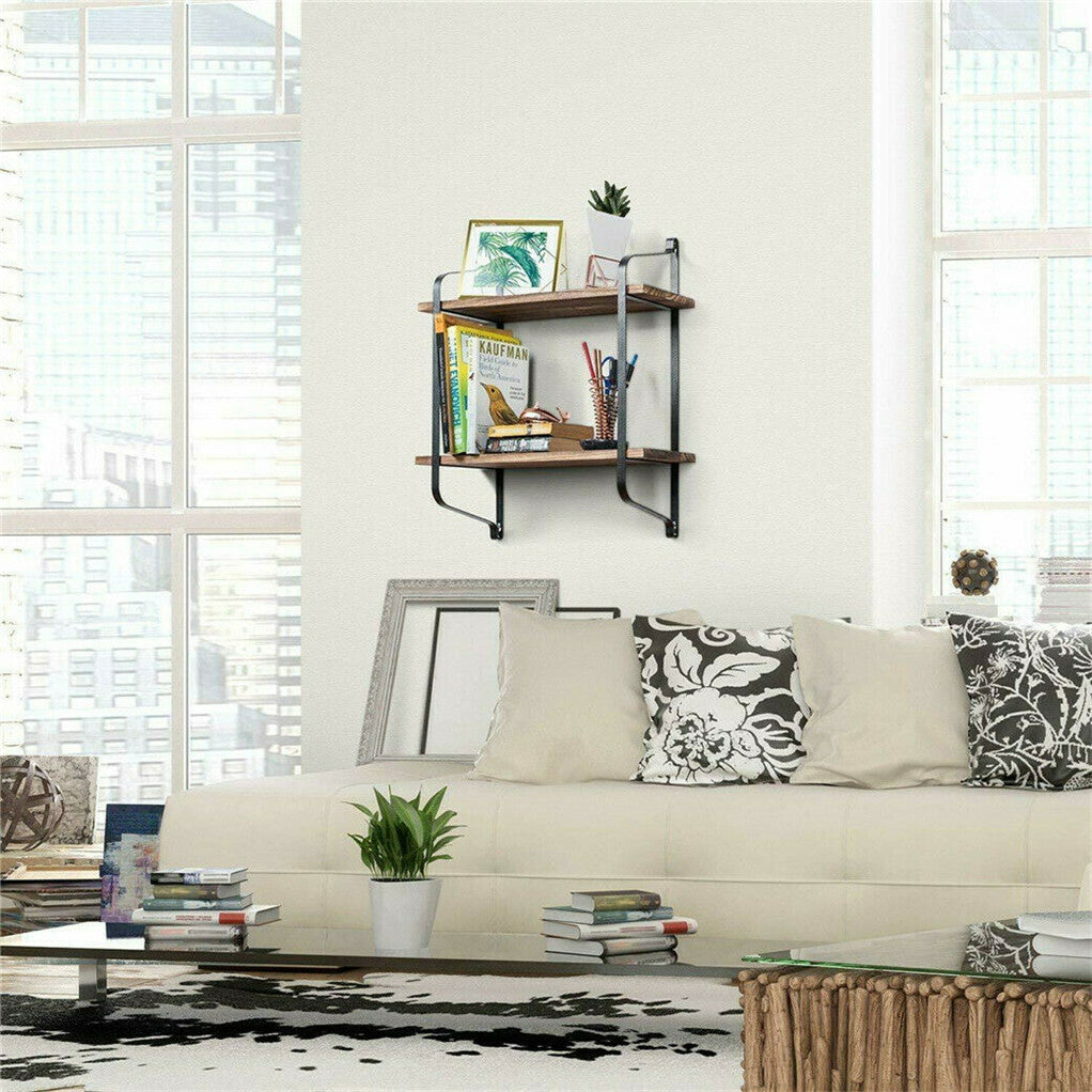 2 Layer Wood Wall Shelves Home Decor Floating Shelf