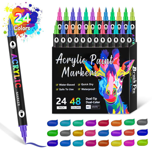 24-Pack Dual-Tip Acrylic Paint Markers - 48 Vibrant Colors