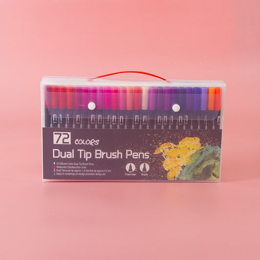 72-Dual-Head Brush and Fine Tip Marker Set - Vibrant Colors