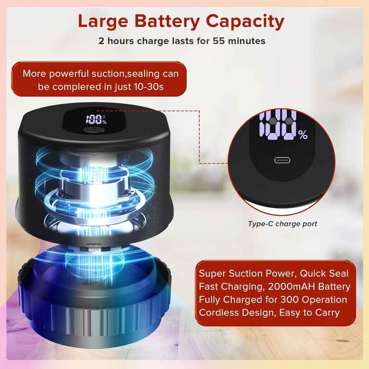 Black Automatic Electric Mason Jar Vacuum Sealer