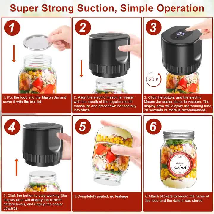 Black Automatic Electric Mason Jar Vacuum Sealer