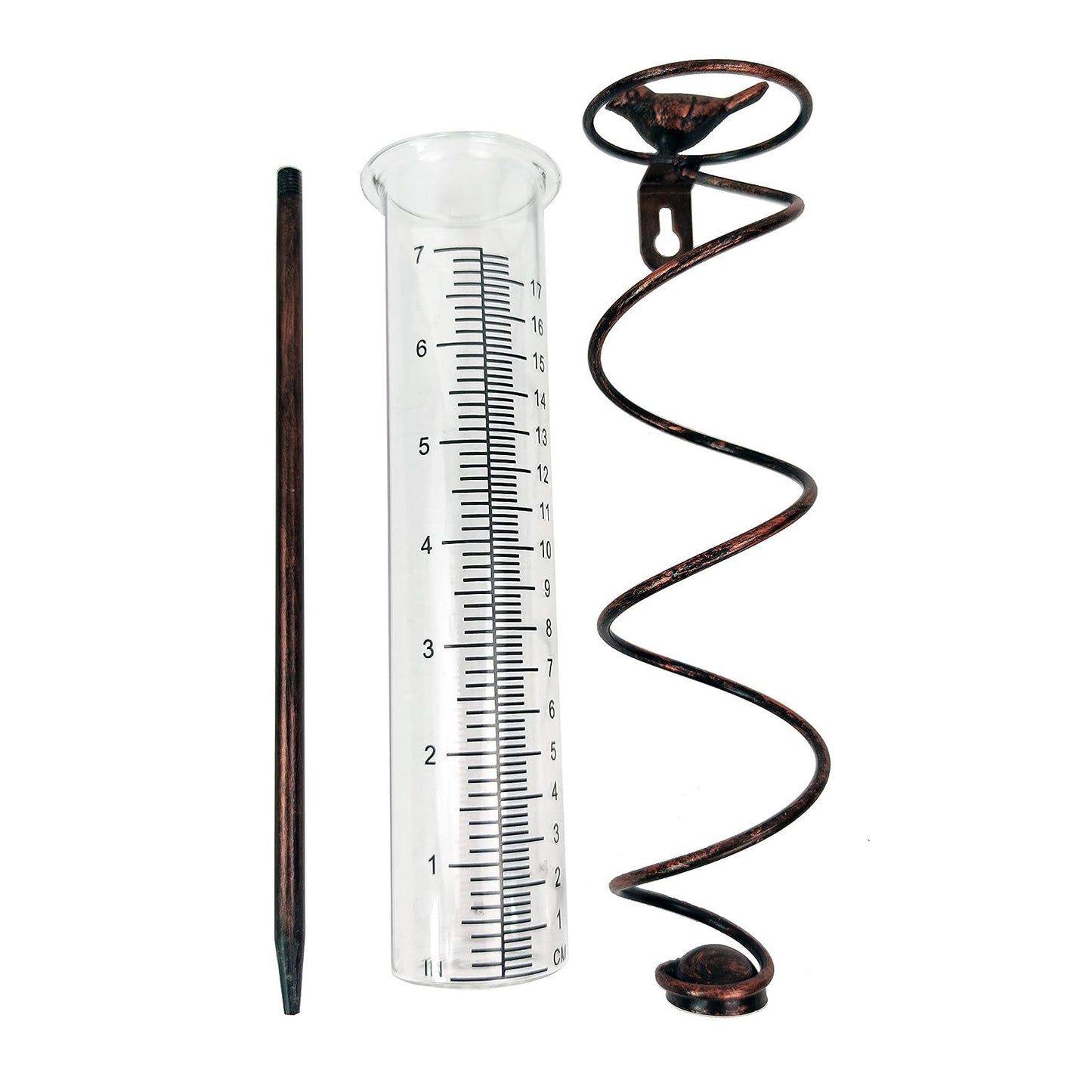 Decorative Garden Rain Gauge – Glass Rain Meter with Metal Stake