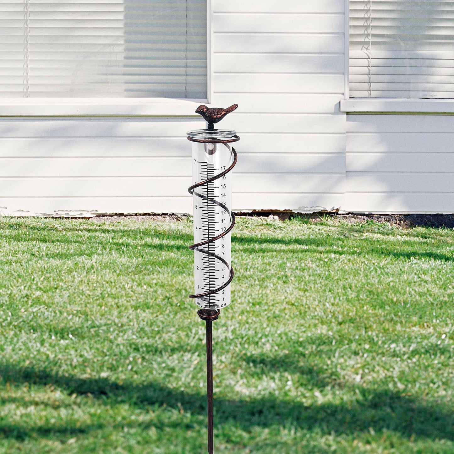 Decorative Garden Rain Gauge – Glass Rain Meter with Metal Stake