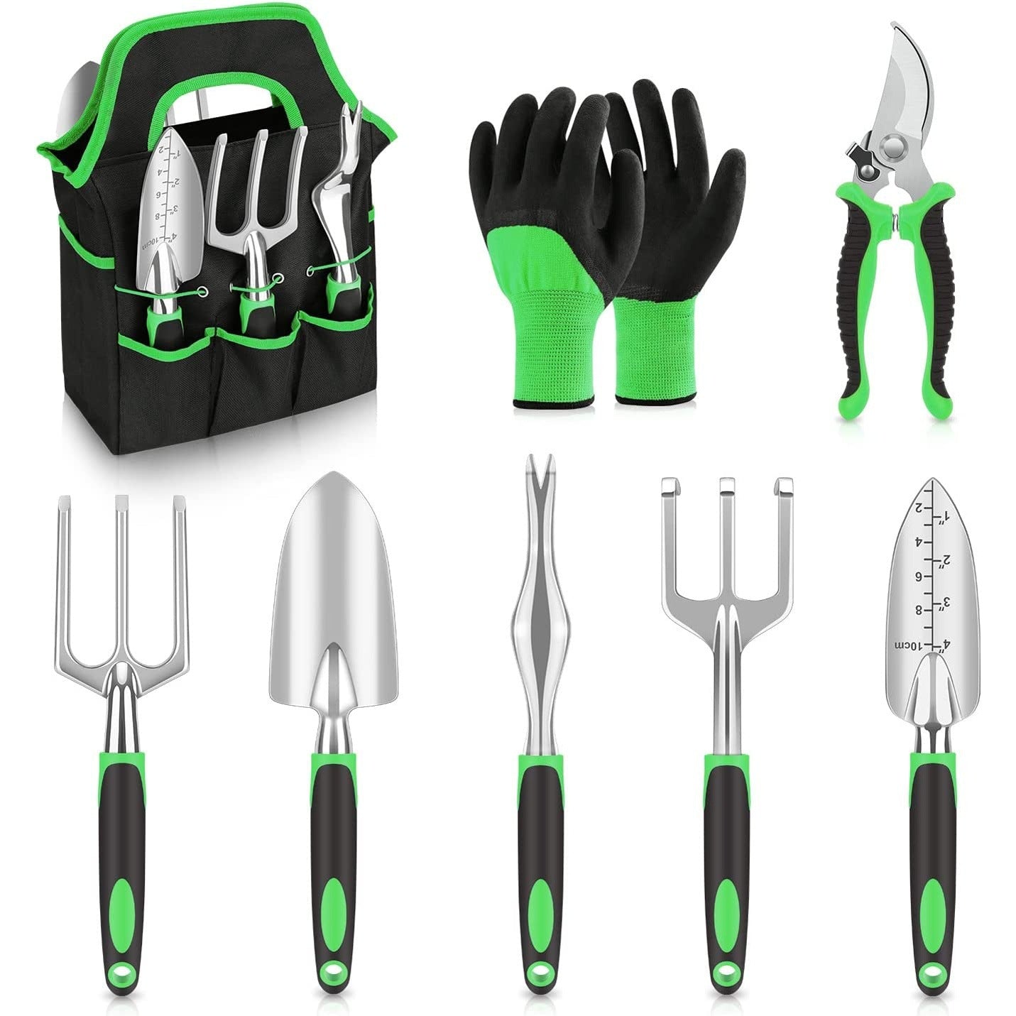 Green 8-Piece Heavy-Duty Gardening Tool Set with Ergonomic Handles
