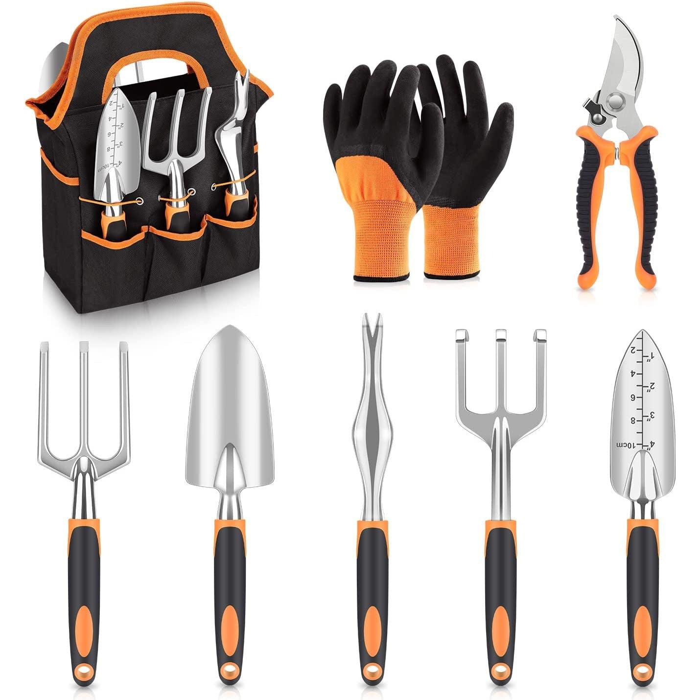 Orange 8-Piece Heavy-Duty Gardening Tool Set with Ergonomic Handles