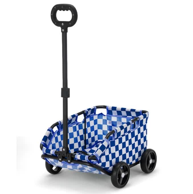 Blue Lattice Compact Foldable Pet Stroller for Dogs and Cats