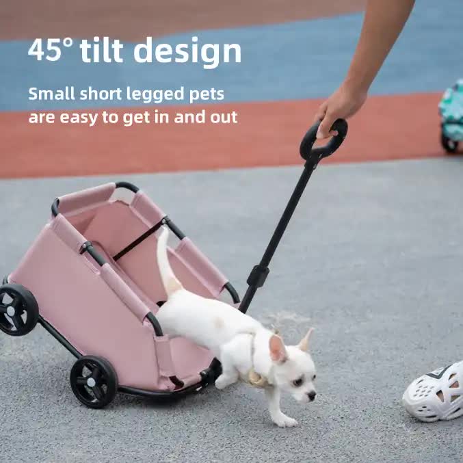 Green Lattice Compact Foldable Pet Stroller for Dogs and Cats