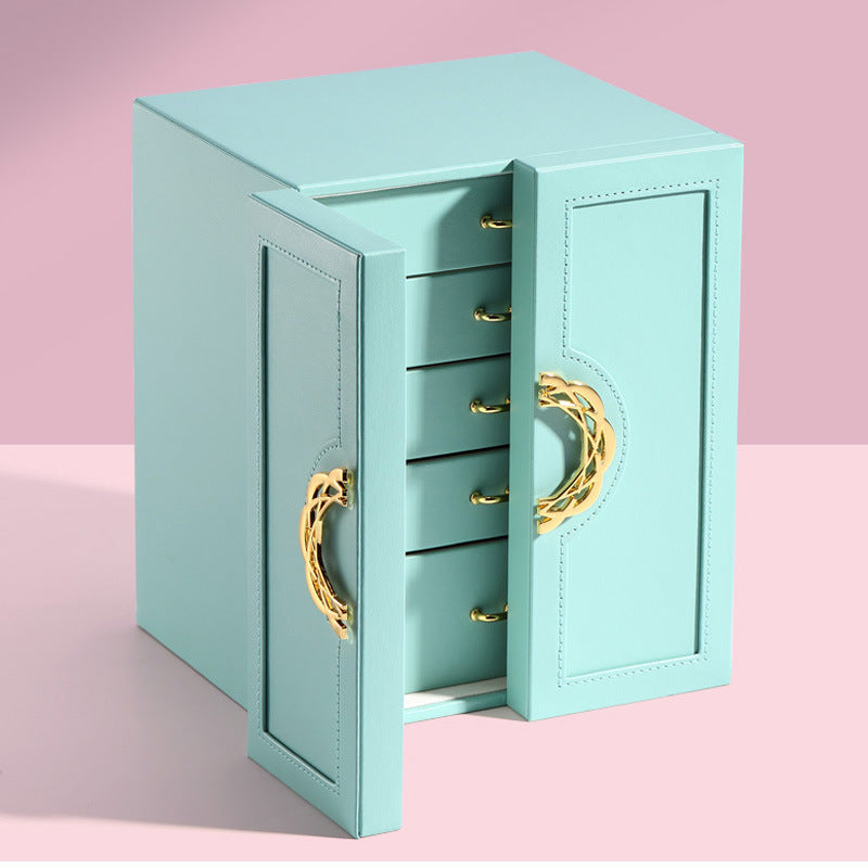 Light Blue Elegant Large Capacity Jewellery Box with Dual Opening Doors