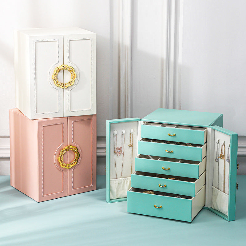 Light Blue Elegant Large Capacity Jewellery Box with Dual Opening Doors