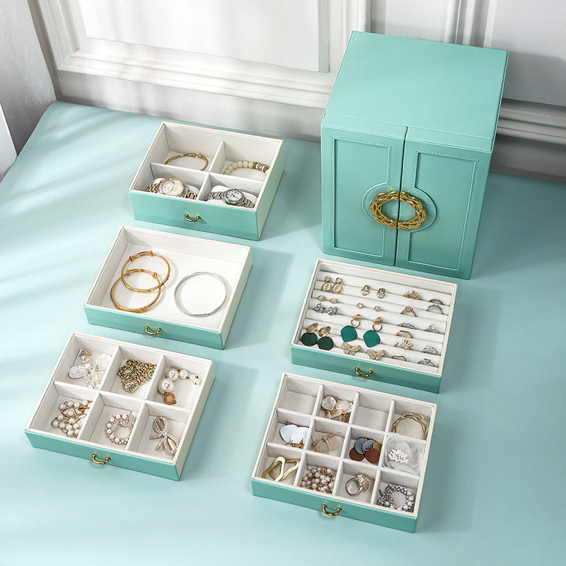 Light Blue Elegant Large Capacity Jewellery Box with Dual Opening Doors