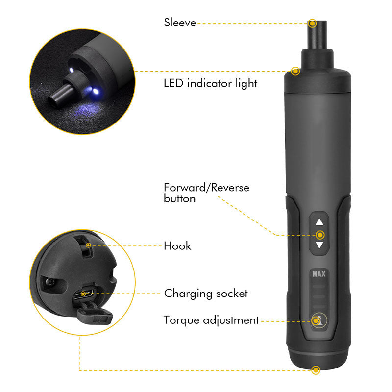 3.6V Li-ion Cordless Electric Screwdriver Set with 24 Bits, LED Light