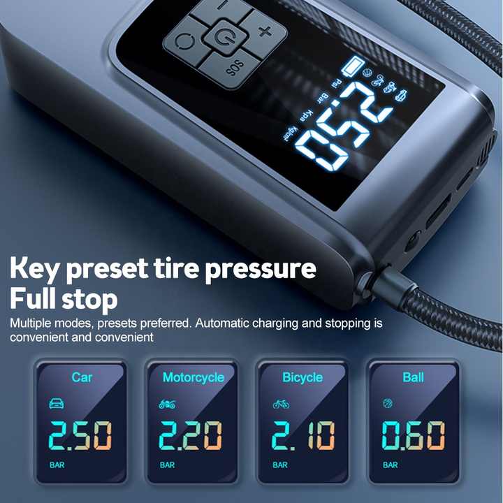 Portable Digital Tire Inflator Pump with LCD Display, Type-C Charging