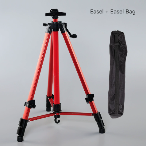 Red Portable Folding Artist Tripod Easel - Adjustable Stand for Sketching