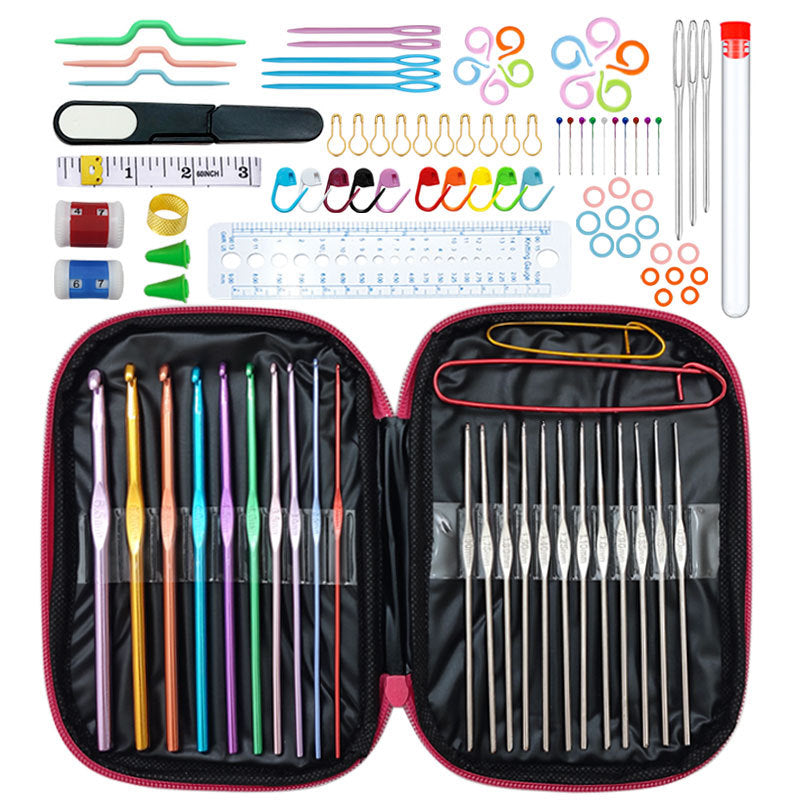 Rose-red 100-Piece Crochet Kit with Storage Case, for Beginners