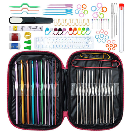 Rose-red 100-Piece Crochet Kit with Storage Case, for Beginners