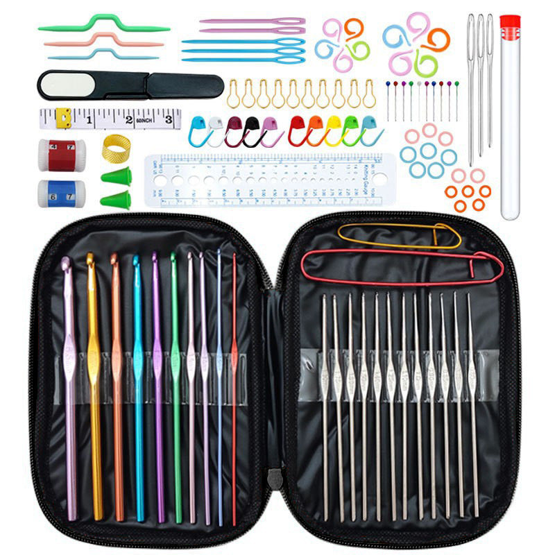 Black 100-Piece Crochet Kit with Storage Case, for Beginners