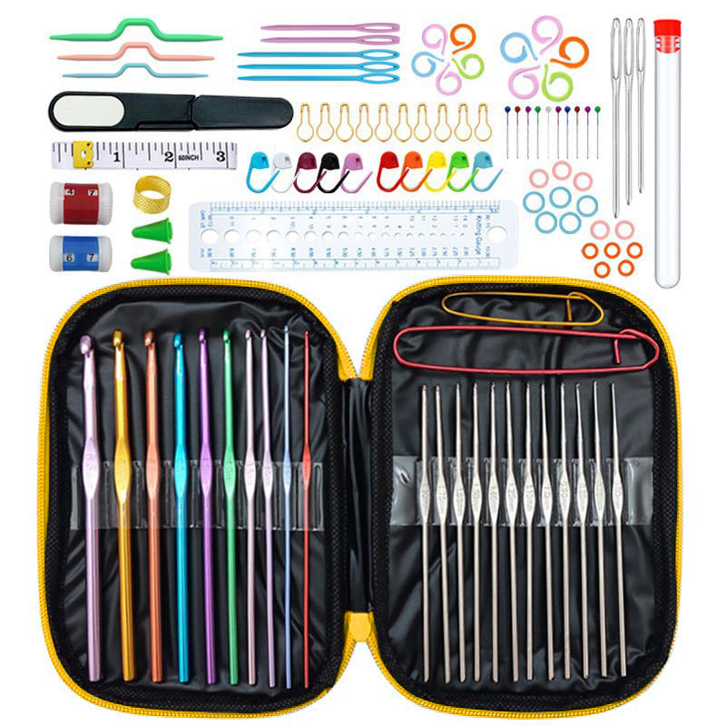 Yellow 100-Piece Crochet Kit with Storage Case, for Beginners