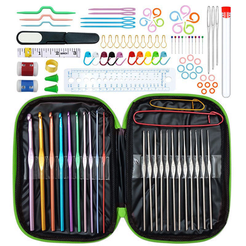 Green 100-Piece Crochet Kit with Storage Case, for Beginners