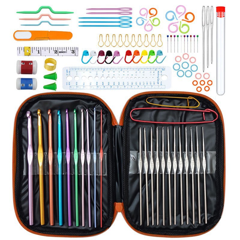 Orange 100-Piece Crochet Kit with Storage Case, for Beginners