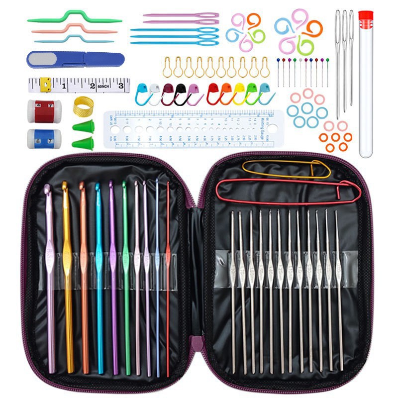 Purple 100-Piece Crochet Kit with Storage Case, for Beginners
