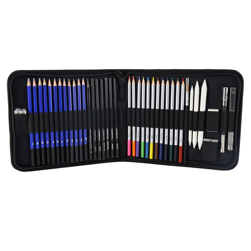 Blue 40-Piece Drawing Pencil Set, Professional Art Kit