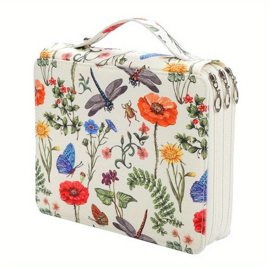 White Background + Dragonfly Pattern 124-Slot Large Capacity