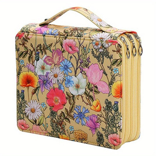 Yellow Background + Flowers Pattern 124-Slot Large Capacity