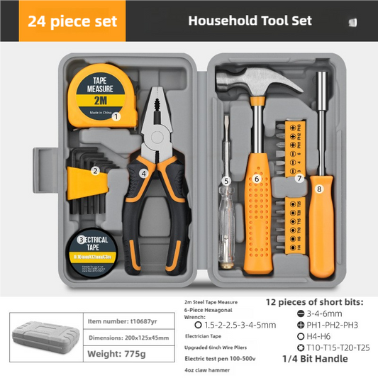 Yellow 24-Piece Household Tool Set, Complete Home Repair Kit