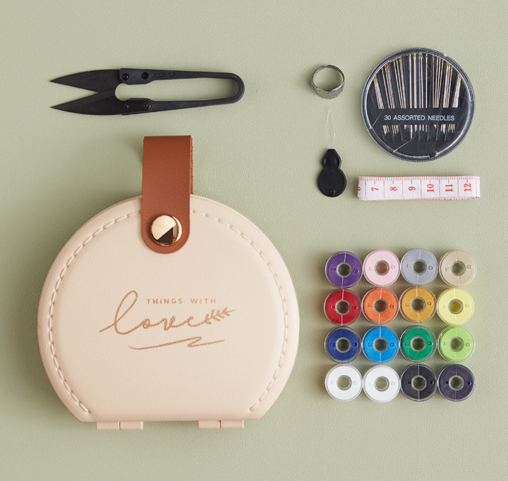 Apricot Portable Sewing Kit with Threads, Needles, and Tools