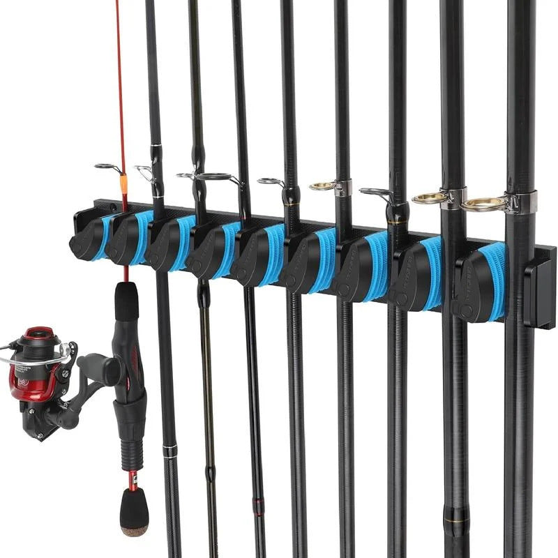 2 Sets Vertical Wall Mounted Fishing Rod Rack - 9-Slot Fishing Pole Holder