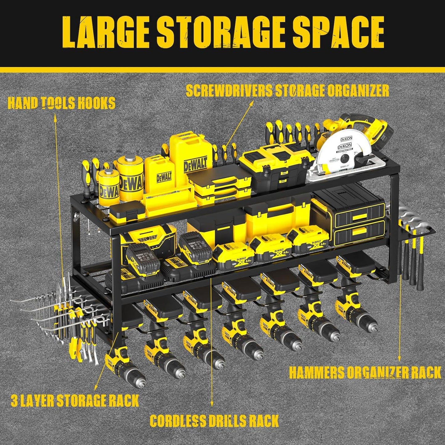 Heavy Duty Power Tool Organizer Wall Mount - 3-Tier Garage Storage Rack