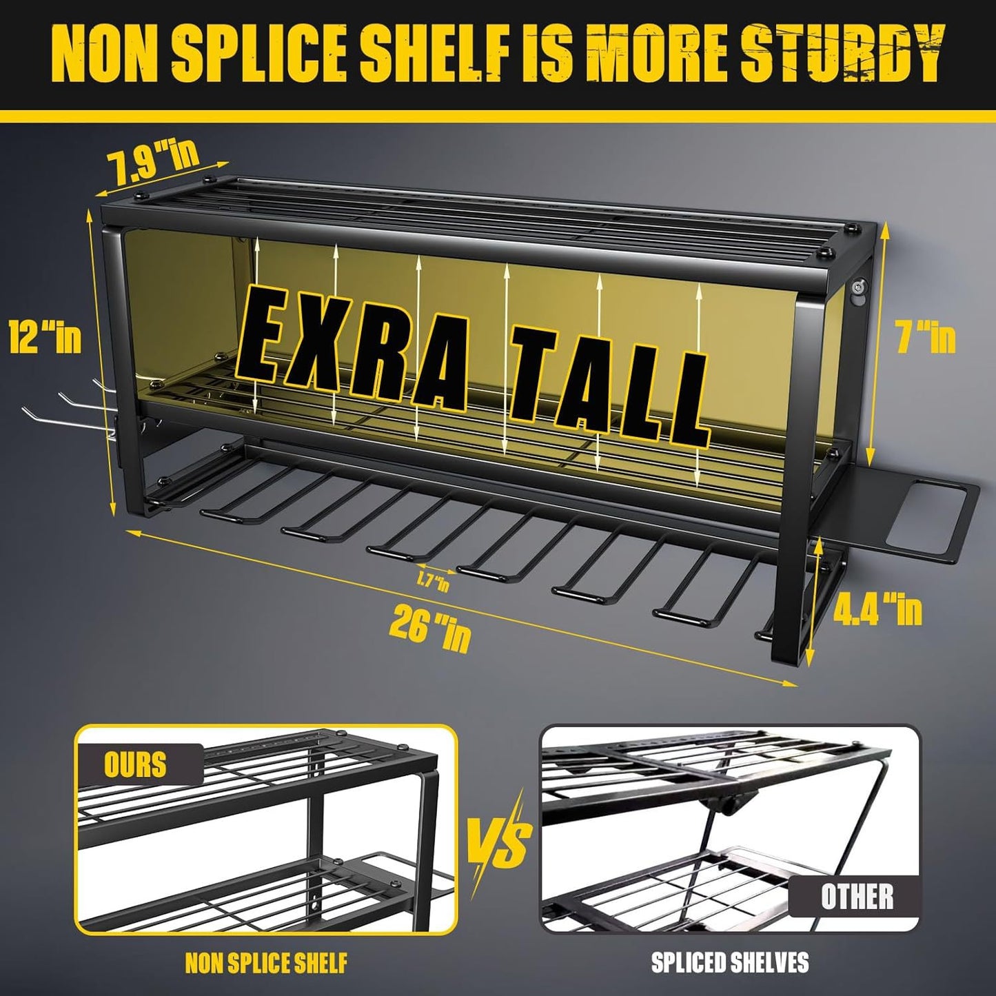 Heavy Duty Power Tool Organizer Wall Mount - 3-Tier Garage Storage Rack