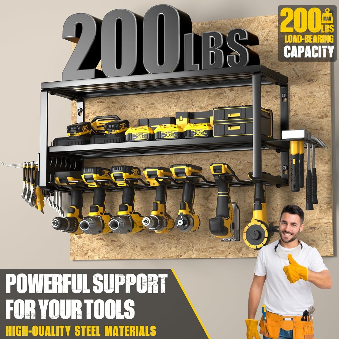 Heavy Duty Power Tool Organizer Wall Mount - 3-Tier Garage Storage Rack