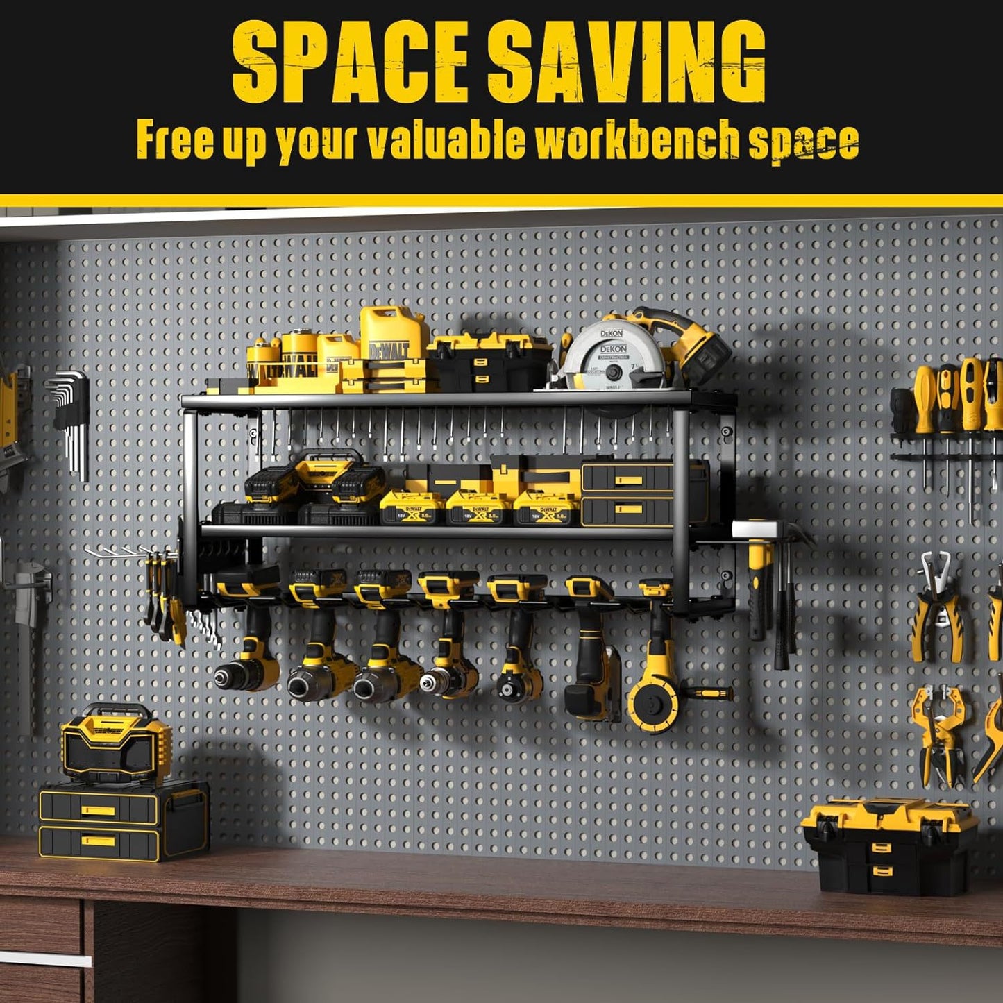 Heavy Duty Power Tool Organizer Wall Mount - 3-Tier Garage Storage Rack