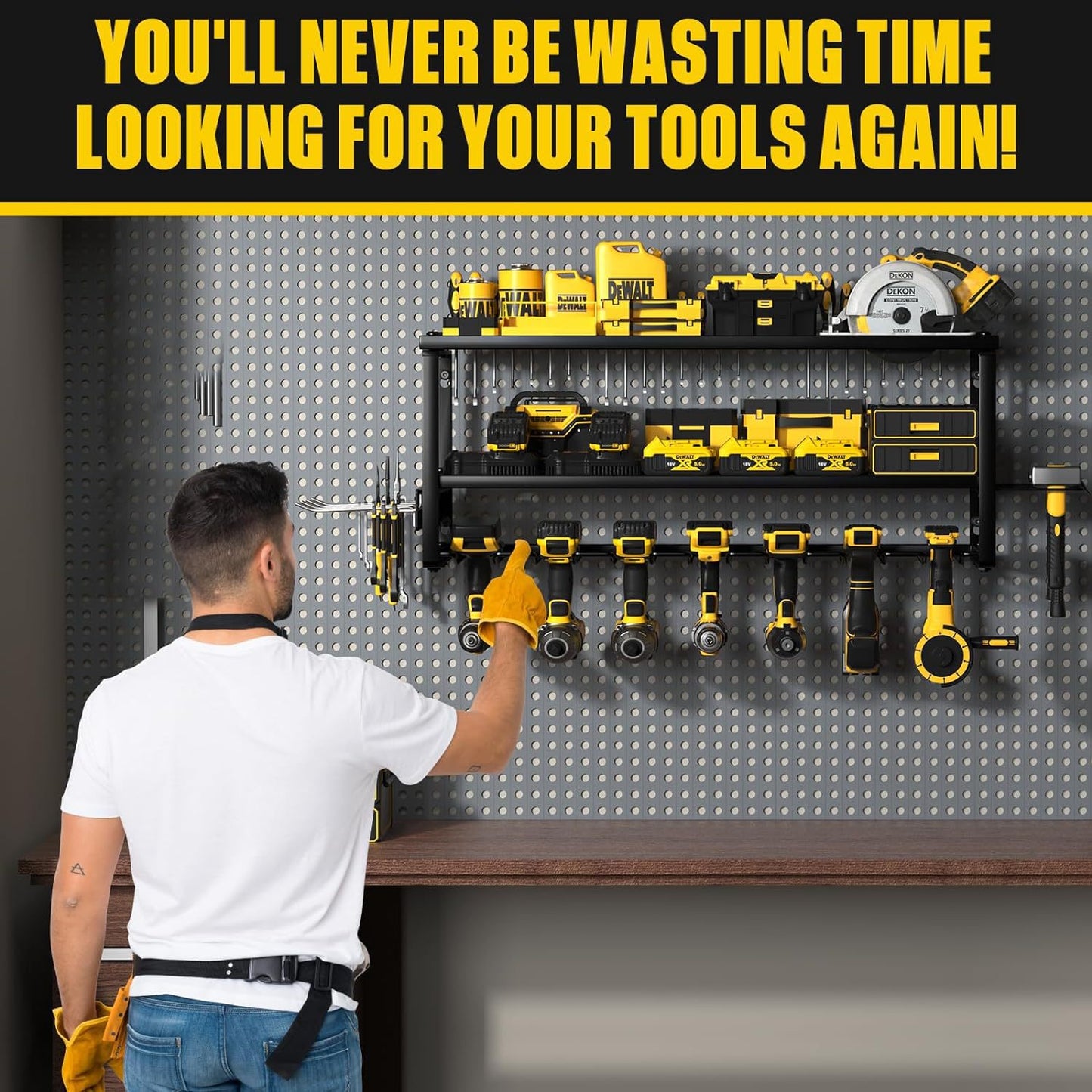 Heavy Duty Power Tool Organizer Wall Mount - 3-Tier Garage Storage Rack