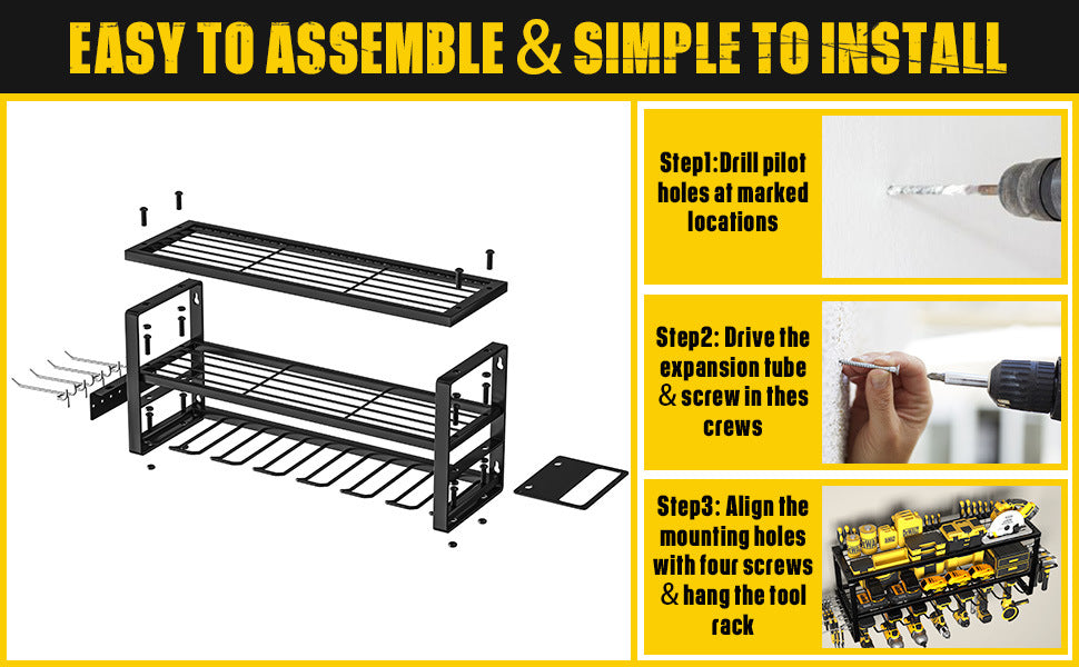 Heavy Duty Power Tool Organizer Wall Mount - 3-Tier Garage Storage Rack