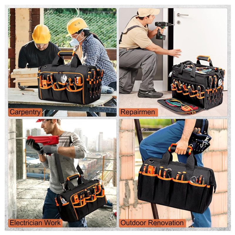 17 Inch Heavy Duty Tool Bag - 43cm Wide Open Mouth Organiser - Thickened Wear