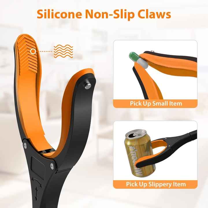 Blue Foldable Grabber Tool with Silicone Non-Slip Claws - Ideal for Litter
