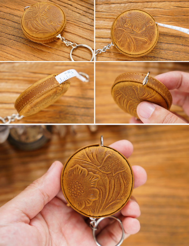 Brown Mini Leather Tape Measure - 1.5m/60in - Round With Hook
