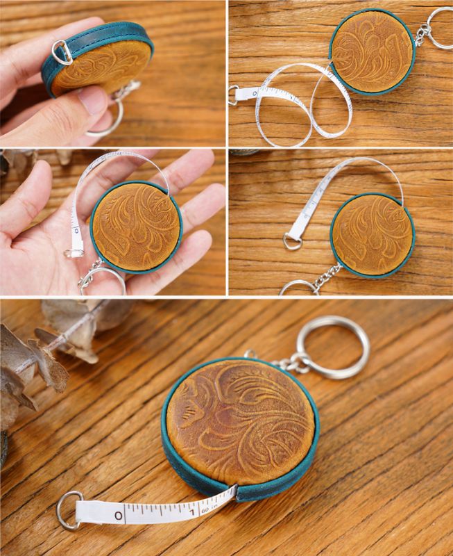 Blue Side Band Mini Leather Tape Measure - 1.5m/60in - Round