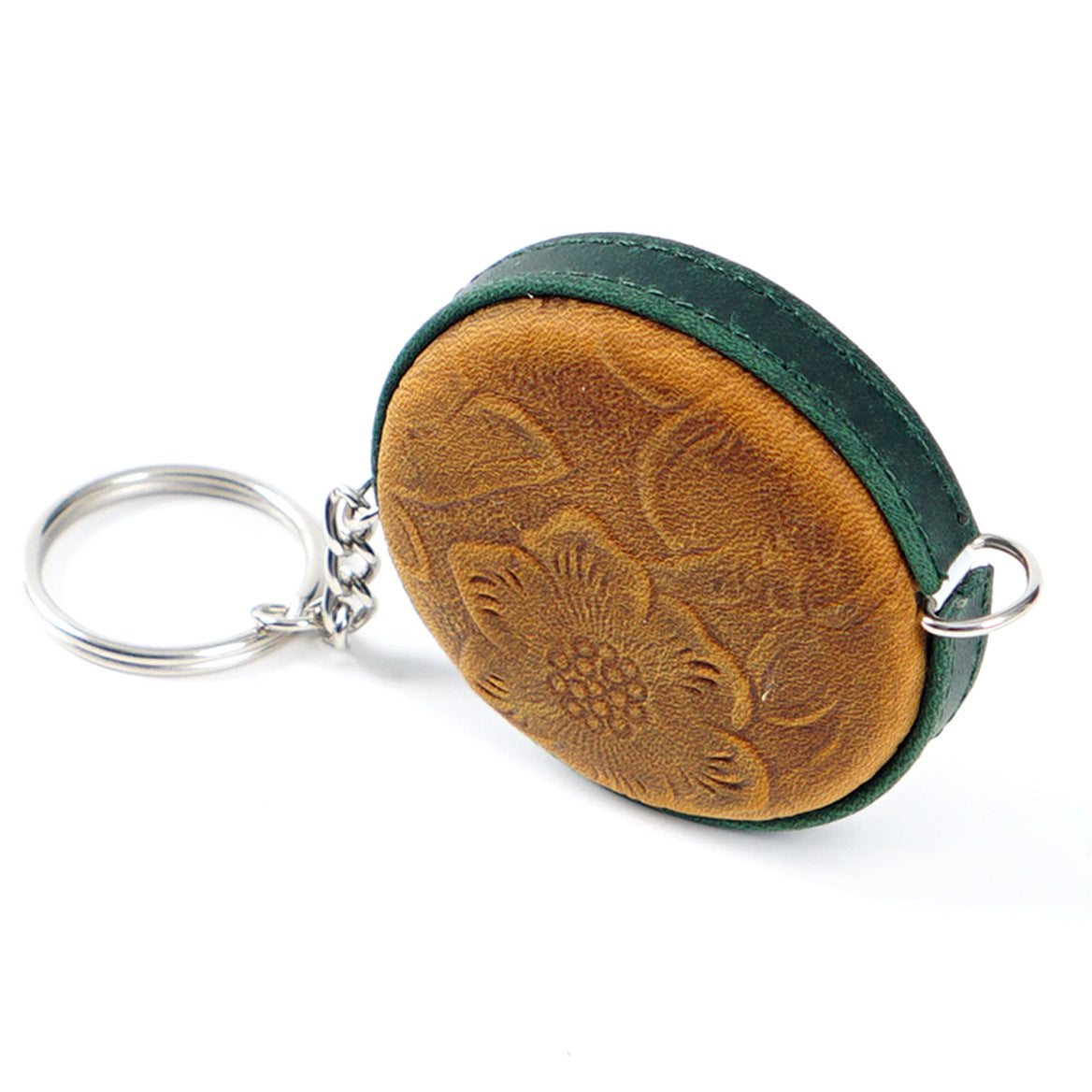 Dark Green Side Band Mini Leather Tape Measure - 1.5m/60in - Round