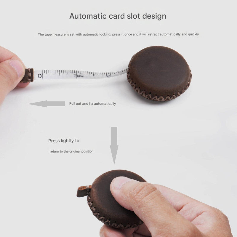 2 PCS Brown Hand-Stitched Leather Tape Measure - Compact
