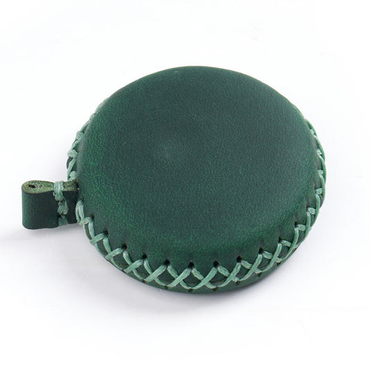 2 PCS Dark Green Hand-Stitched Leather Tape Measure - Compact